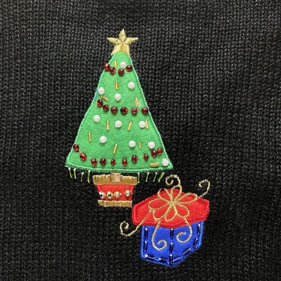 VTG Tiara Int'l M Black Ugly Christmas Sweater Zipper Cardigan Santa Embroidered - Picture 16 of 16